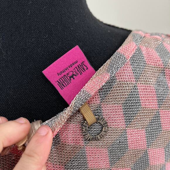 Vintage Y2K Save the Queen! Italy Pink Geometric Pleated Mixed-Media Dress small - Picture 3 of 6